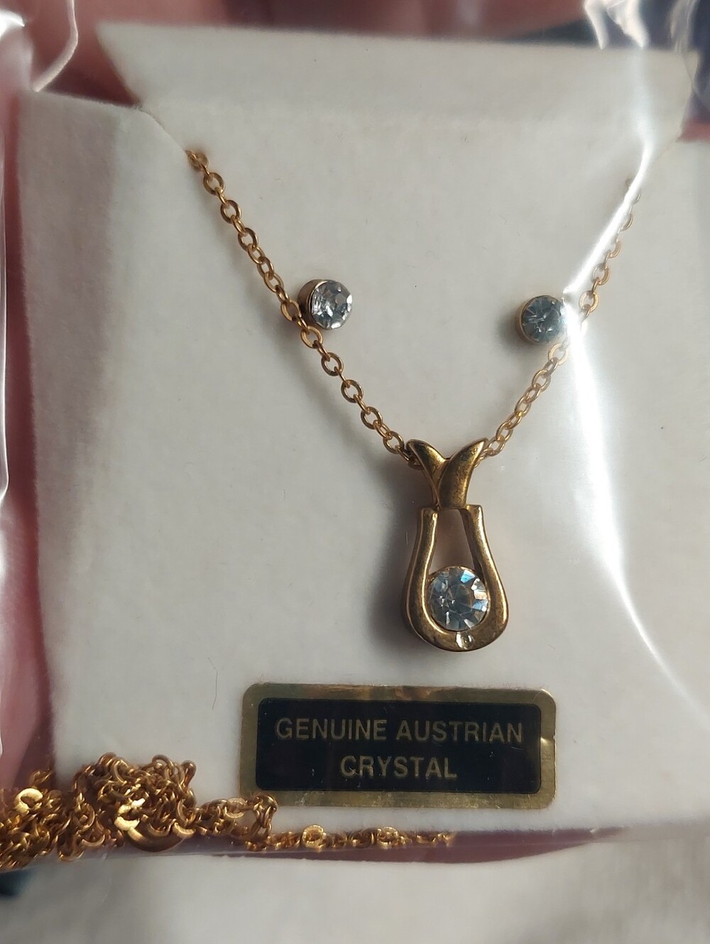 Gold Austrian Crystal Tulip Pendant Necklace Earring Set - Women Jewelry